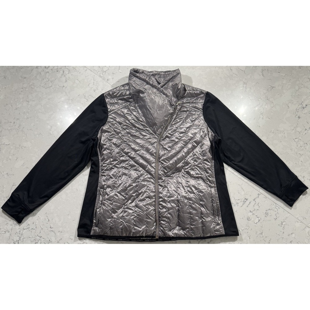 Calvin Klein Performance Hybrid Down Jacket Womens Plus 3X Silver Asymmetric Zip